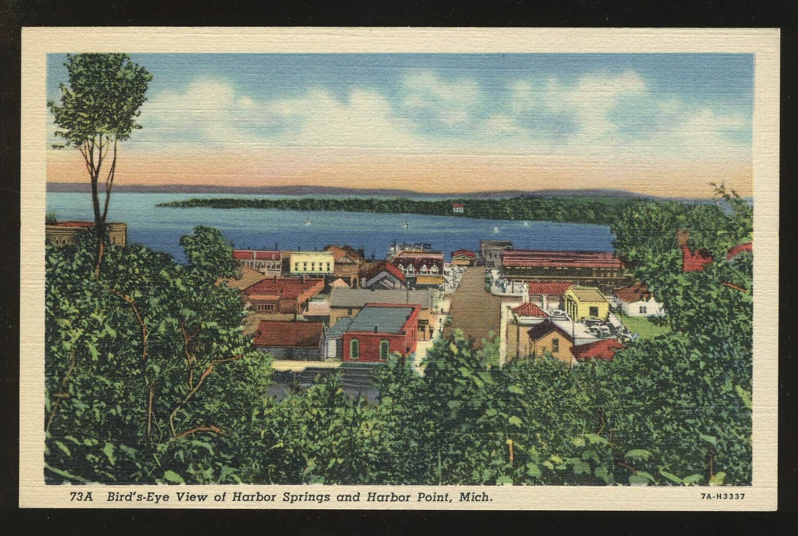 Harbor Springs MI: 1937 Postcard BIRD\'S-EYE VIEW OF HARBOR SPRINGS AND POINT