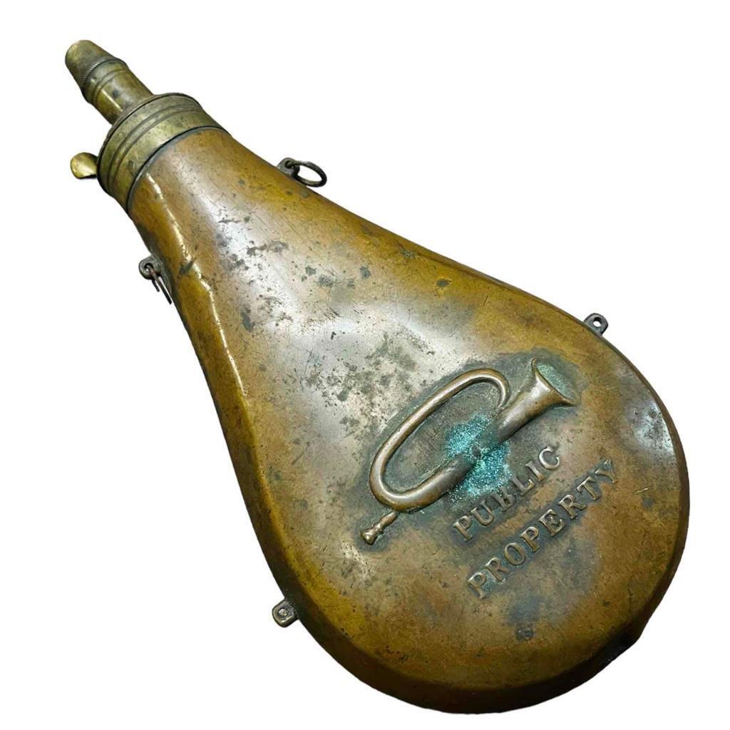Antique 1825-1827 Public Property U.S. Rifleman Copper & Brass Gun Powder Flask
