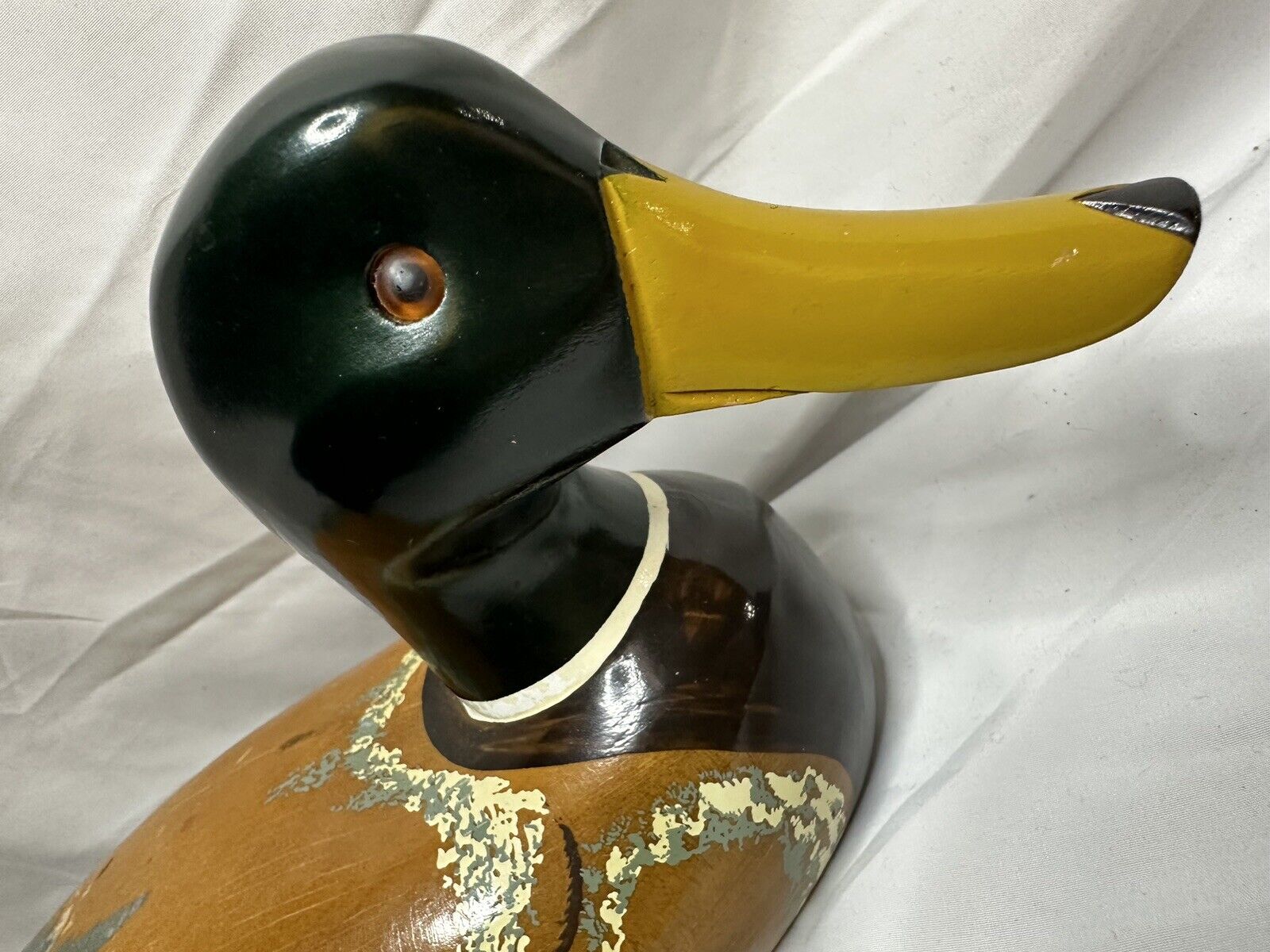 Vintage Hand Painted Wooden Mallard Duck Figurine Carved Decoy 14” 