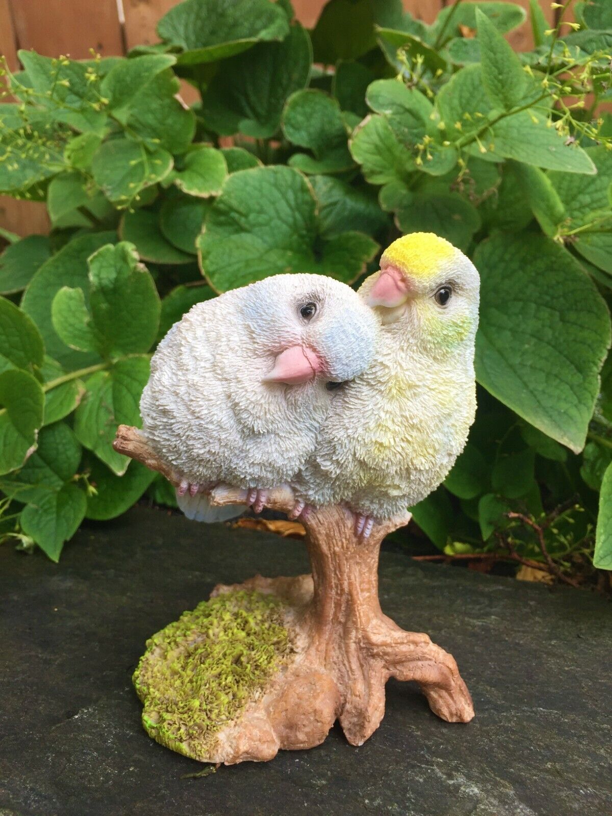 Parrot Couple Cuddling on Tree Stump 5.63 inches Resin Pacific Parrots 