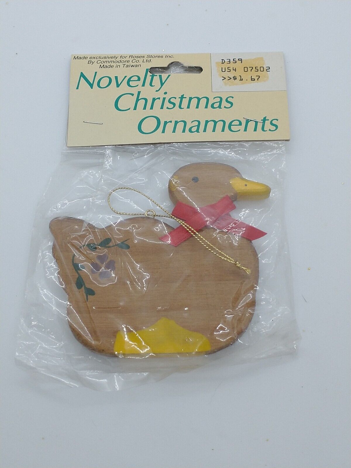 Vintage NOS Wooden Duck Novilty Christmas Tree Ornament