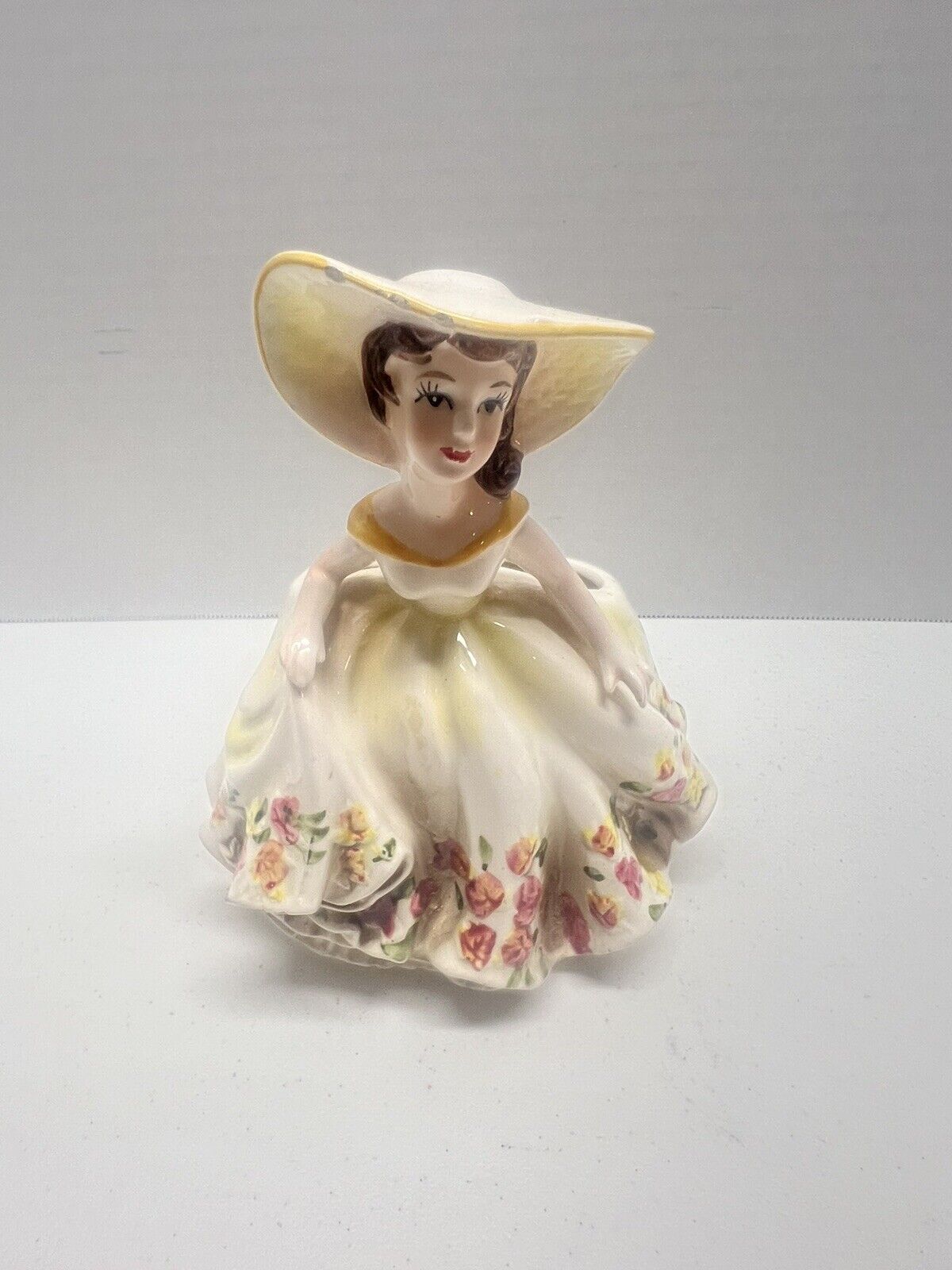 Vintage Relpo Lady Planter Vase Ceramic Planter MCM Yellow Flower Dress RARE