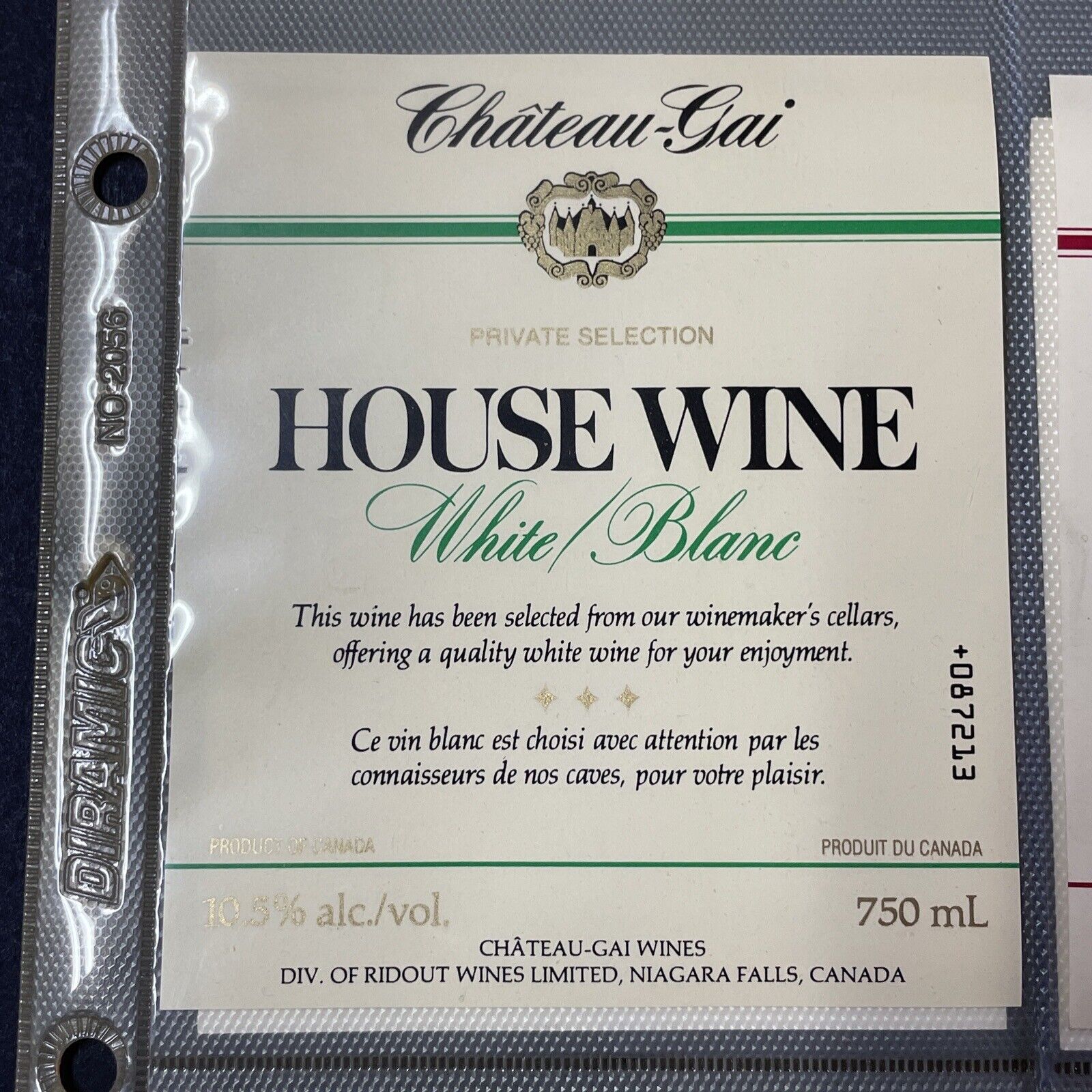 Vintage Chateau-Gai Private Selection White Wine UNUSED Paper Label Q01