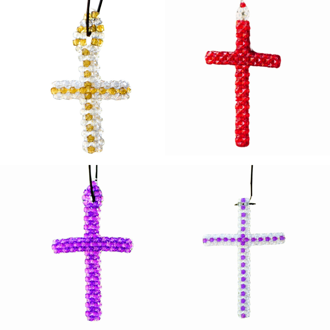 Handmade Plastic Beaded Four Cross  Colorful Religious Decor Unique Christian