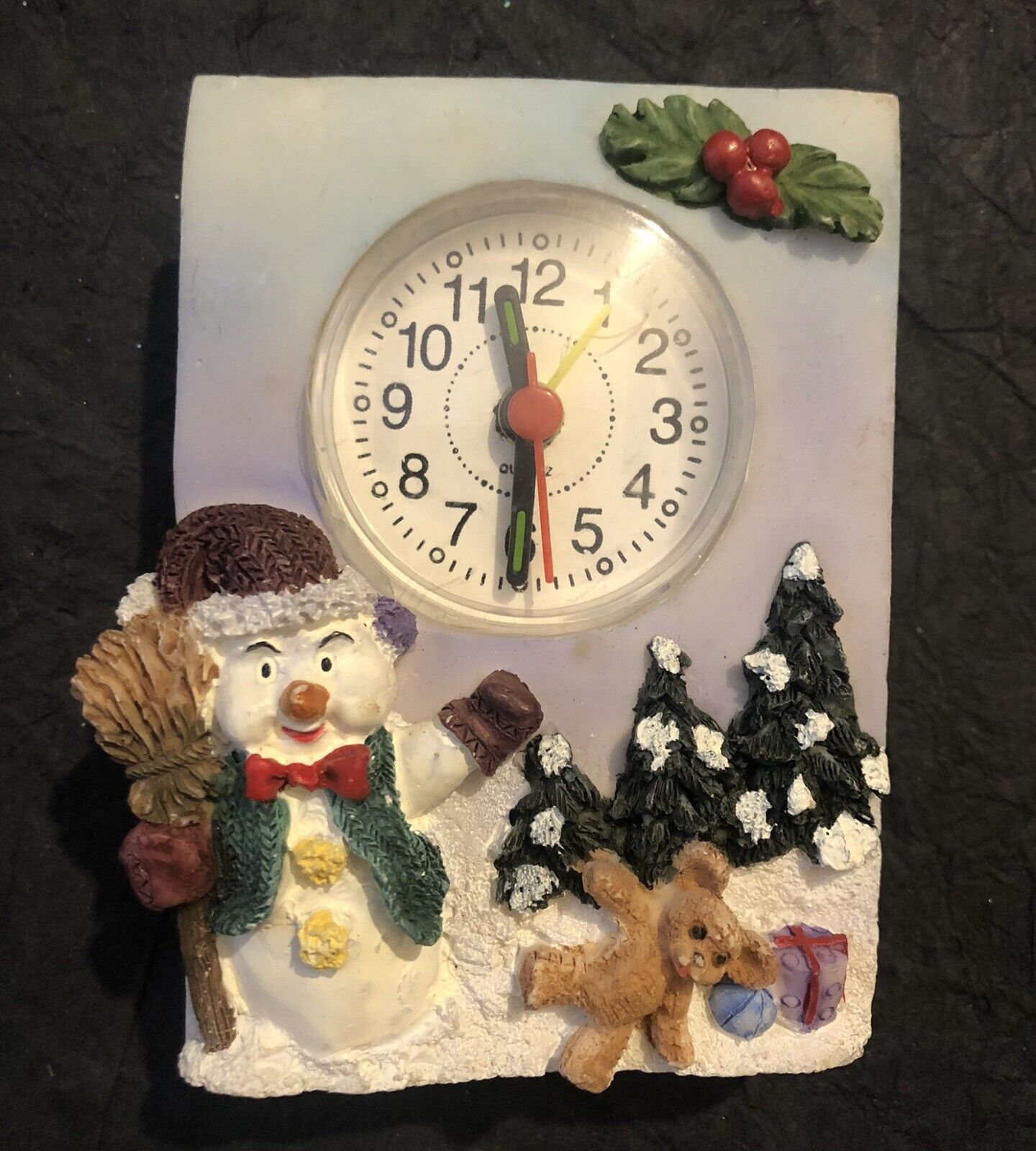 Miniature 4” Shelf Display Snowman Clock Holiday Christmas Theme Battery Operate