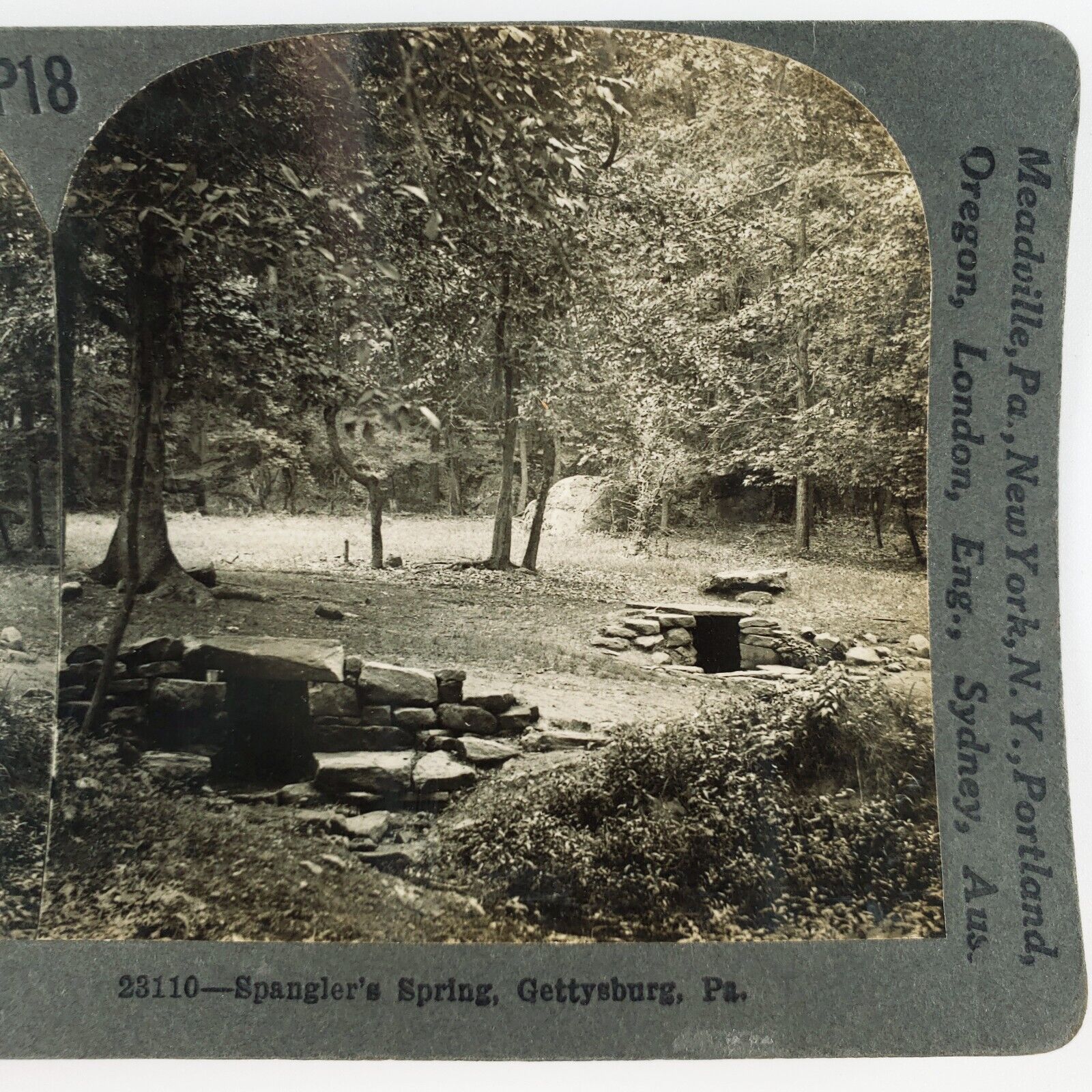 Spangler\'s Spring at Gettysburg Battlefield Stereoview 1920s Pennsylvania C1853