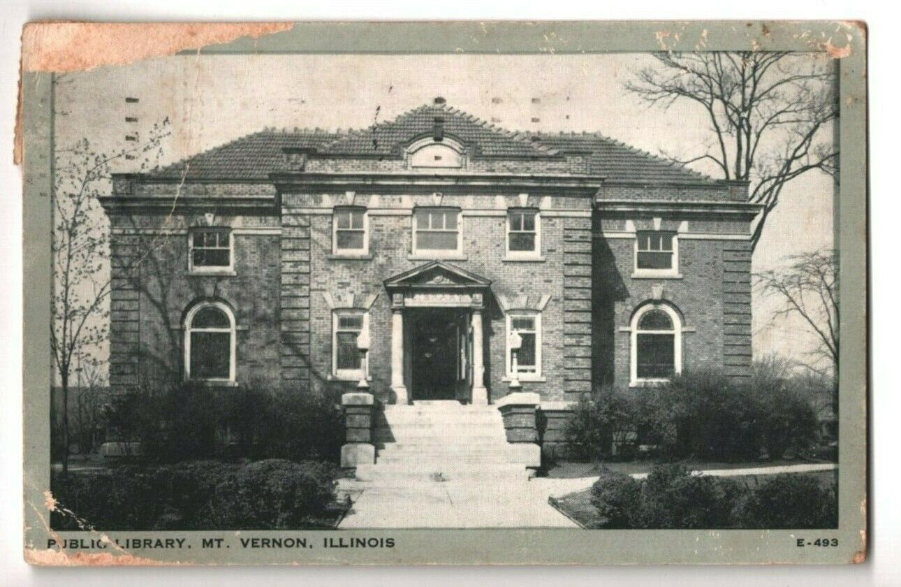 1945 Postcard Public Library Mount Vernon Illinois Clearview E-493