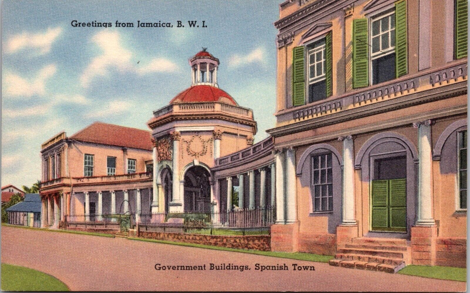 Postcard  Greetings From Jamaica Government Buildings Spanish Town  [dn]
