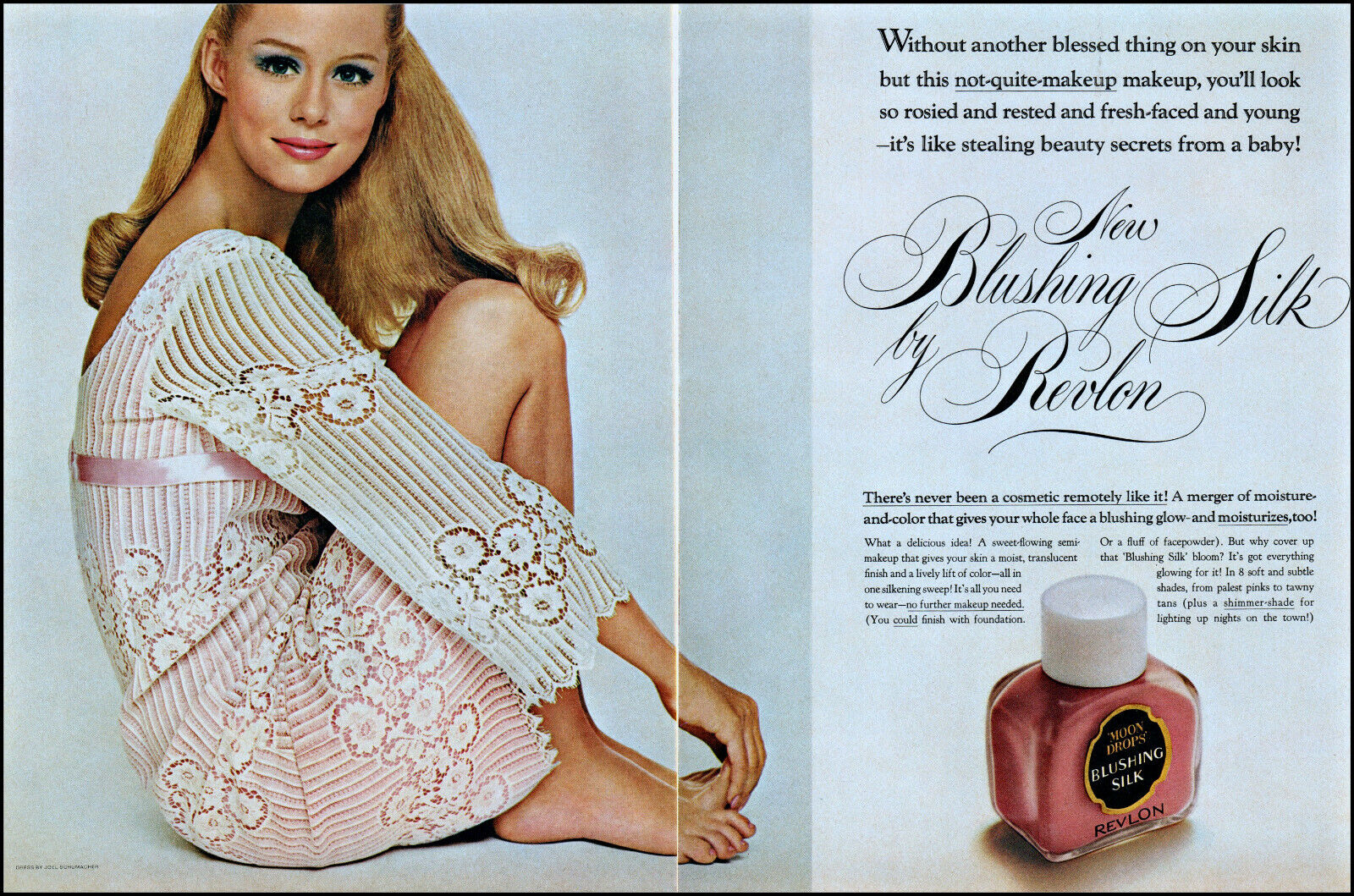 1966 Beautiful Blonde Woman Revlon Blushing Silk Moon Drops photo print ad L92