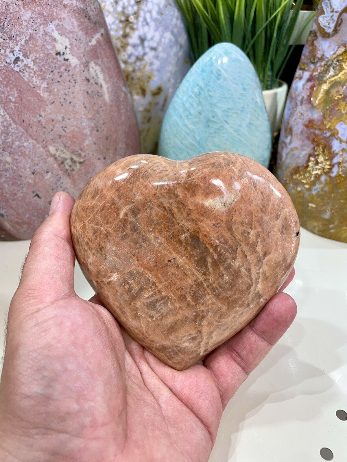 Peach Moonstone Healing Crystals Yoga Reiki Meditation Heart 4.5\