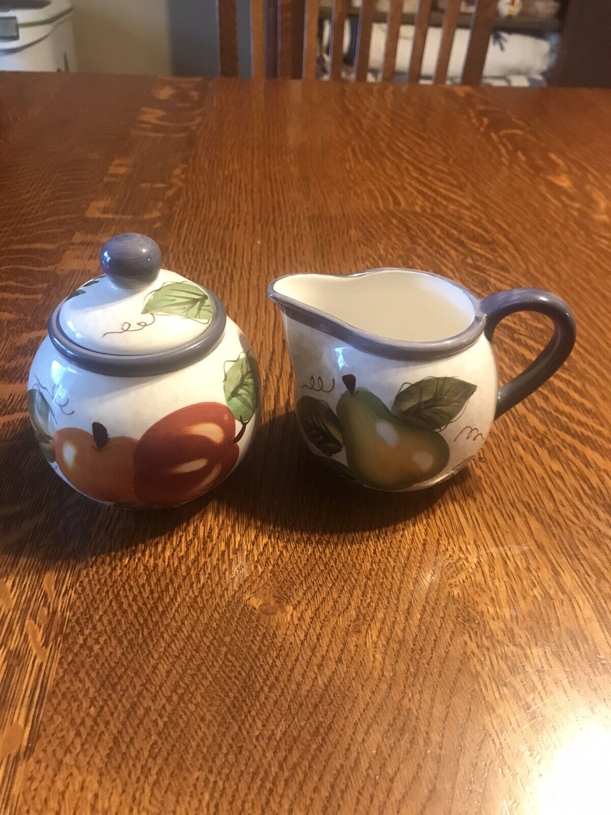 Oneida Vintage Fruit Creamer and Sugar Bowl Hand Painted Good used condition