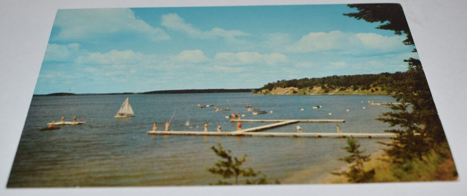 Waterfront at Camp Foley Whitefish Lake Minnesota Postcard 1954 L. L. Cook Co.