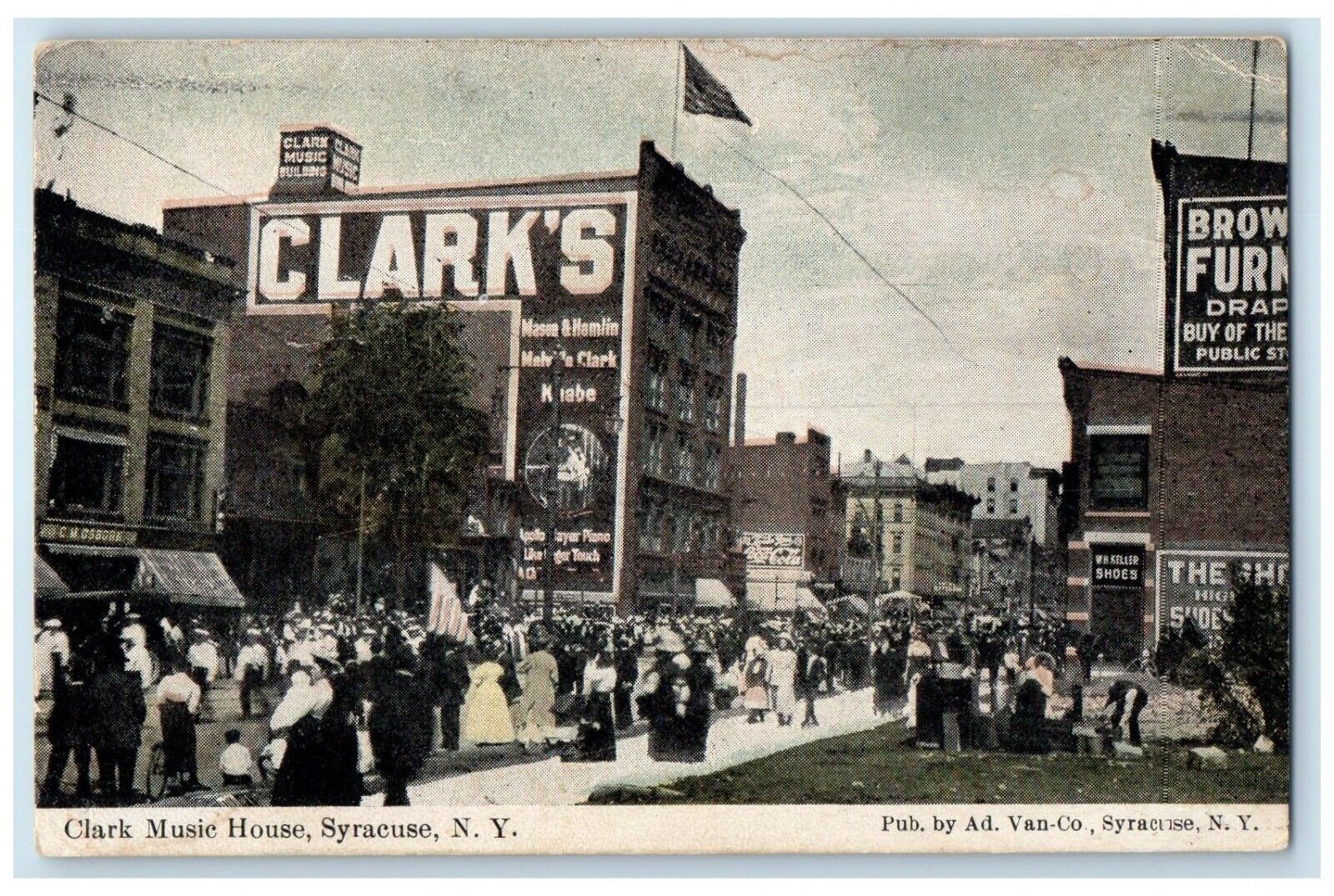 c1910 Clark Music House Building Crowd Street Syracuse New York Antique Postcard