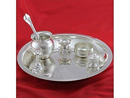 Puja Thali in Artificial German Silver Set Of 7 items for Festivals and Diwali.