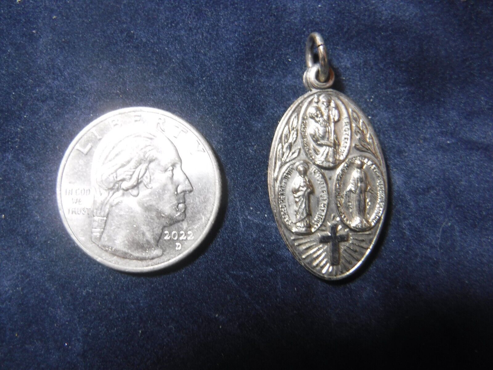 Sterling Silver Vintage Four Way Slider Medal, Miraculous Medal, Scapular