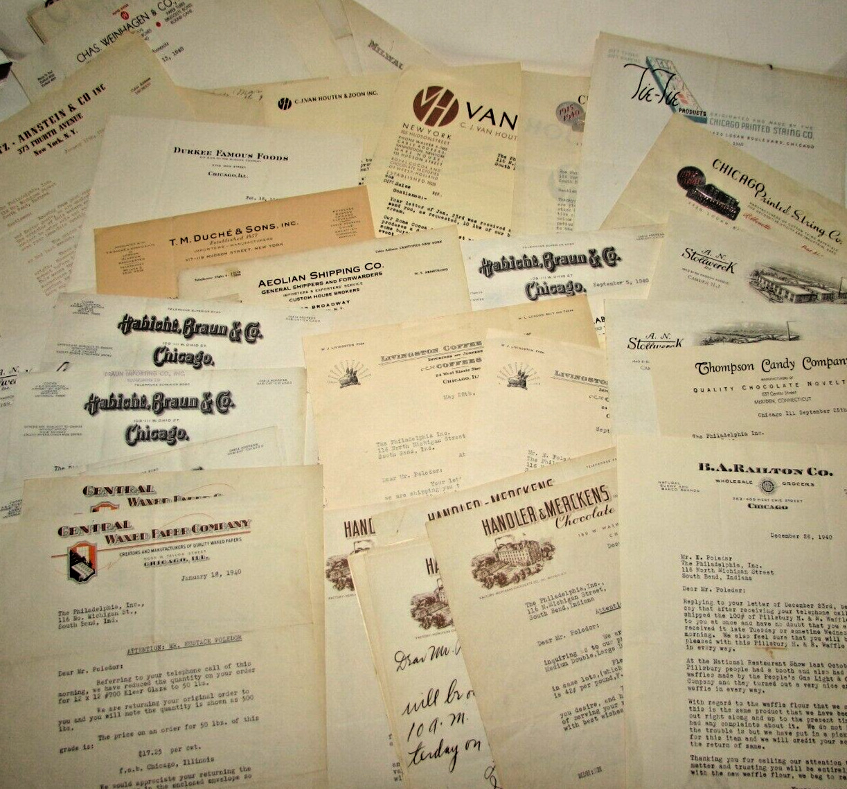 LG Lot 1940s Vtg Candy Confectionary Supply Companies Letterheads Correspondence