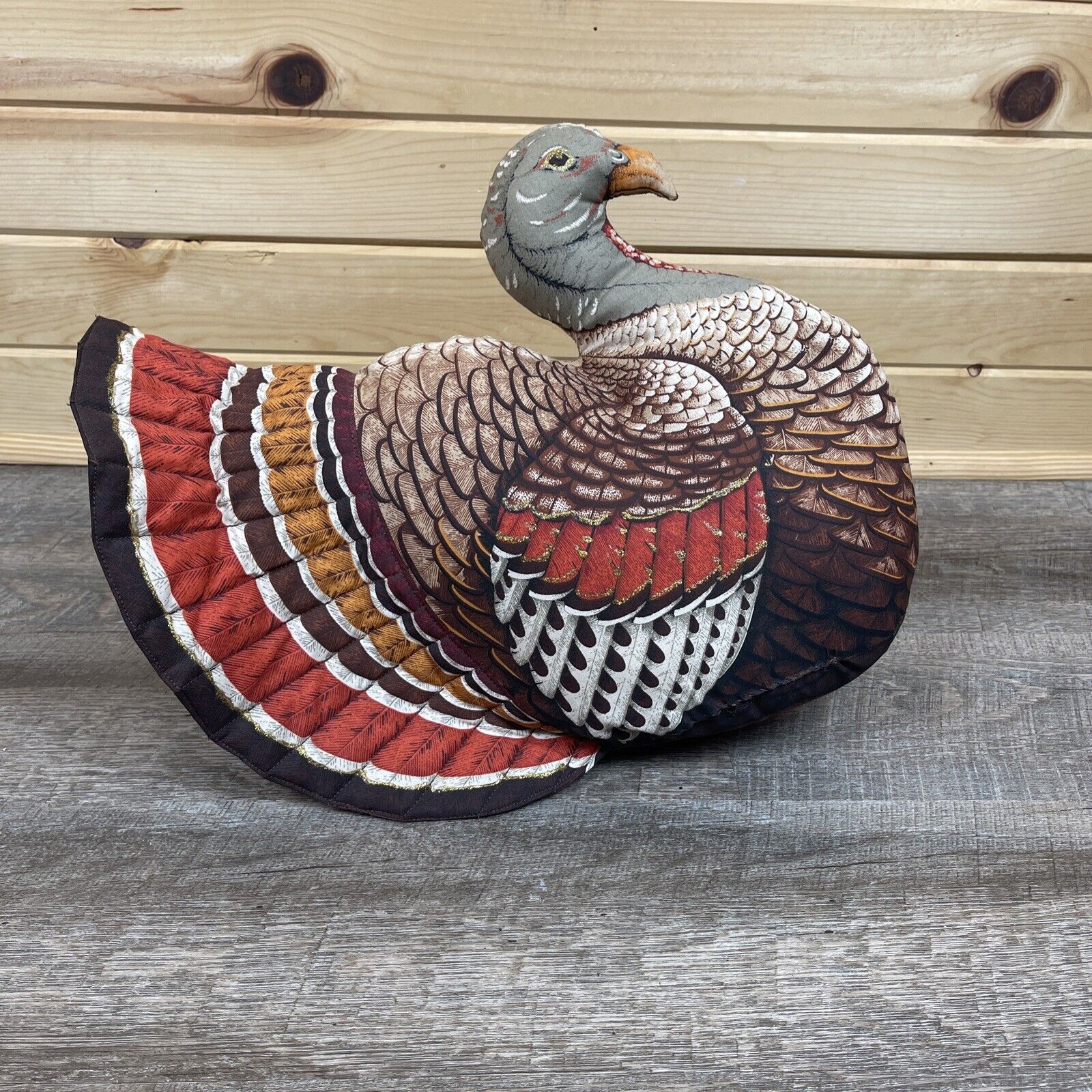 Vintage Stuffed Fabric Turkey Thanksgiving Table Center Piece 12” Tall