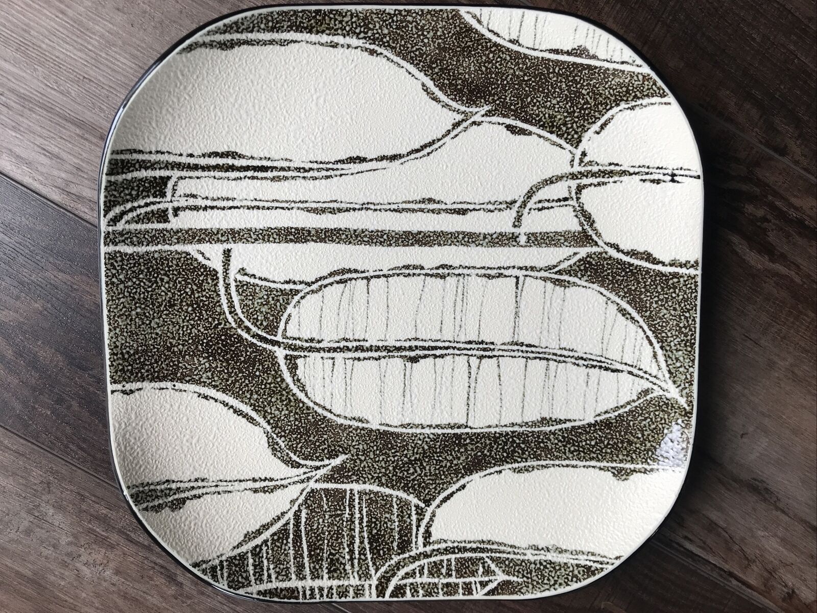 Japanese Porcelain Plate Nerikomi Platter Dish Square Ceramic Textured Leaves