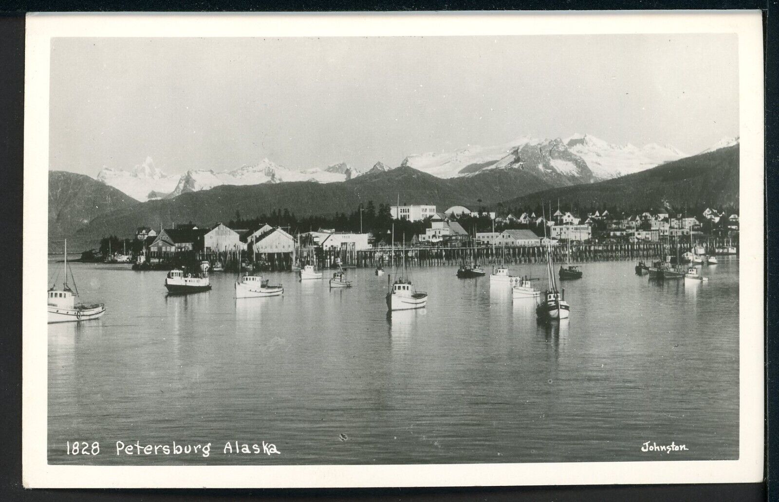 RPPC Petersburg Alaska Harbor Boats Vintage Postcard Johnston 1828