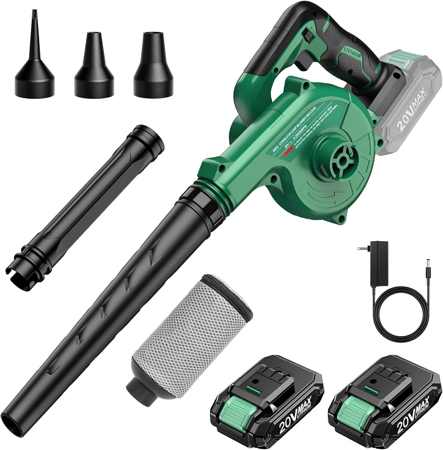 Cordless Leaf Blower Vacuum Combo 4 IN 1, 3 Nozzles for Inflation & Compression