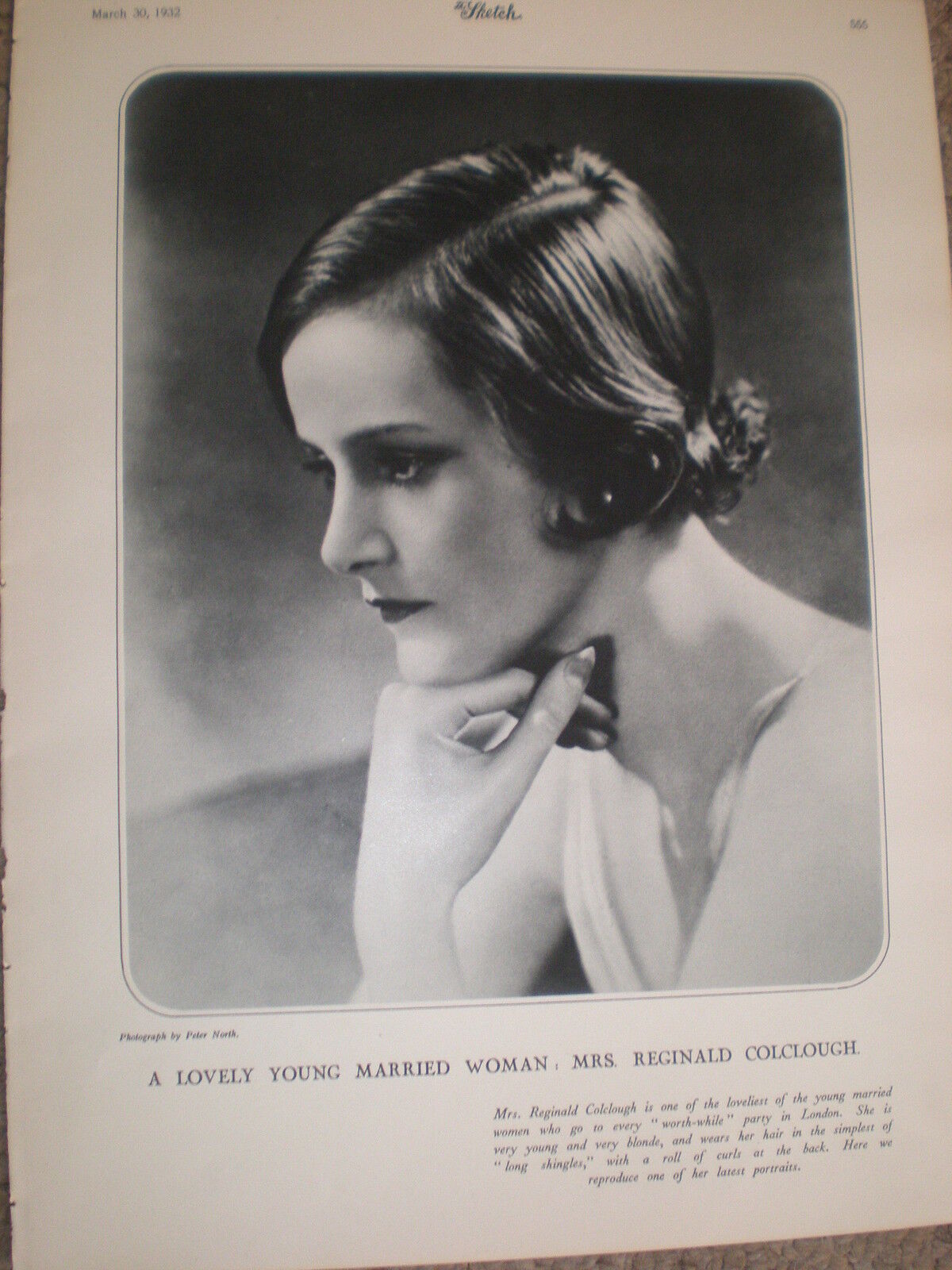 Photo article pretty London socialite Mrs Reginald Colclough 1932 ref Y2