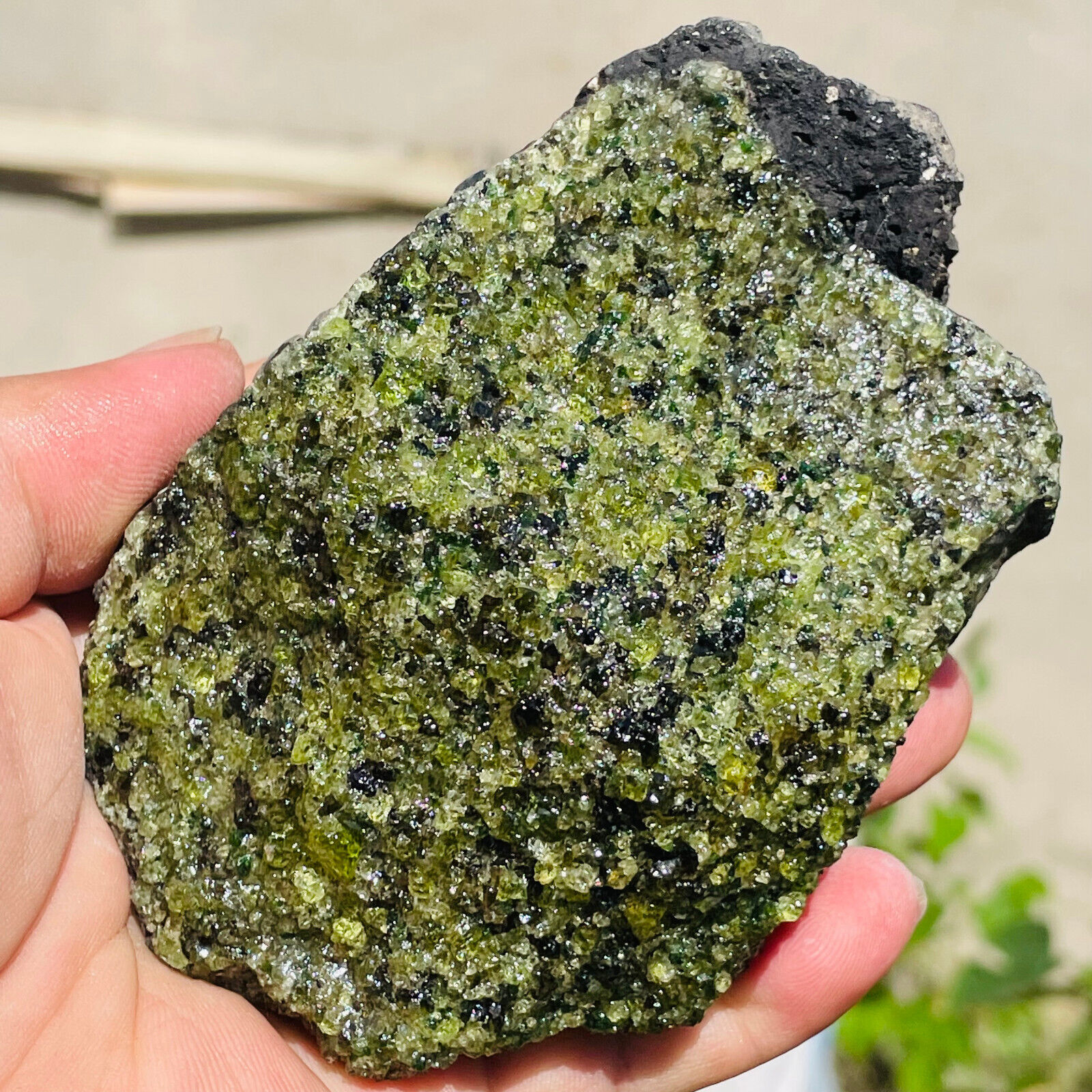 698g Rare Natural Uncut Green Rough Peridot Olivine & Basalt Crystal Specimen