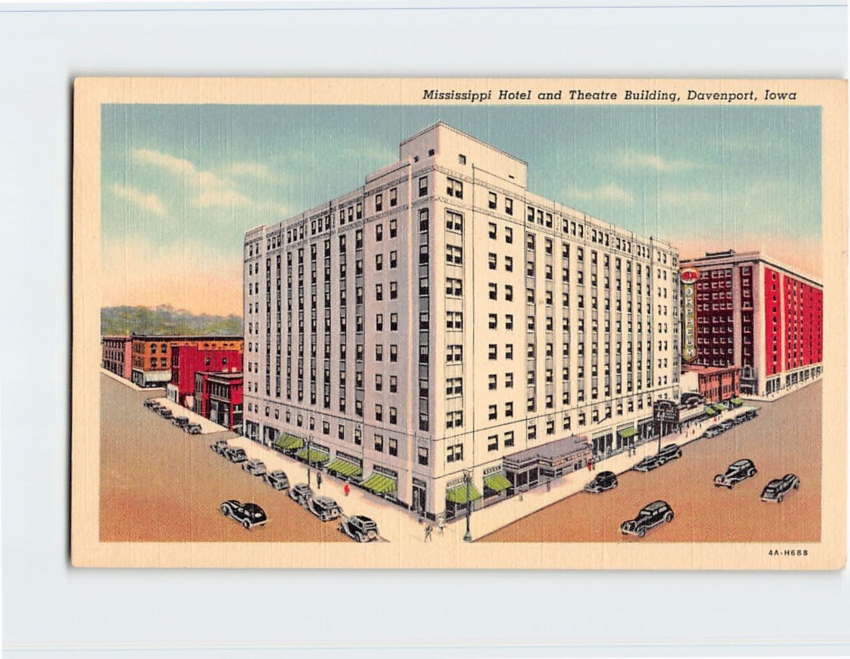 Postcard Mississippi Hotel and Theatre Building, Davenport, Iowa