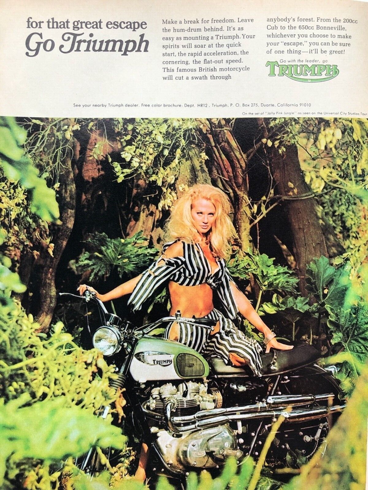Vintage 1967 Triumph motorcycle original color ad CY096
