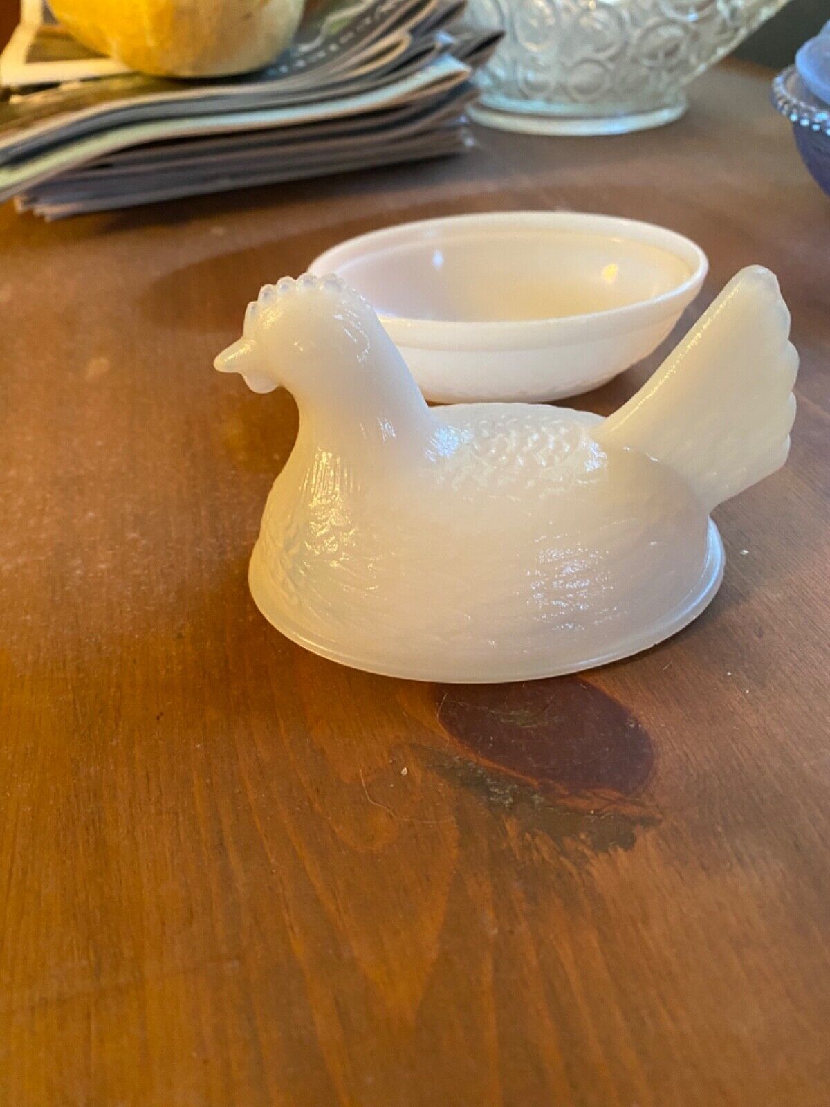 Vintage White Milk Glass Hen on a Nest Covered Dish