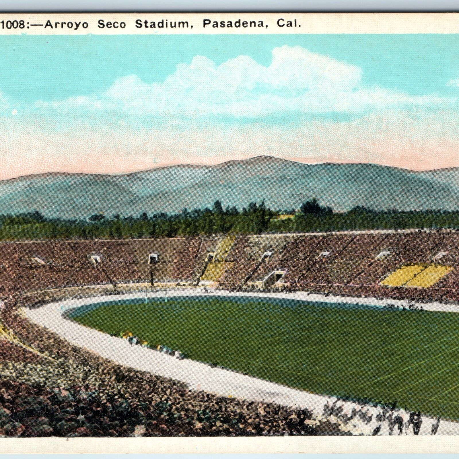 c1910s Pasadena, CA Arroyo Seco Stadium Football Sports Crowd PC M Kashower A215
