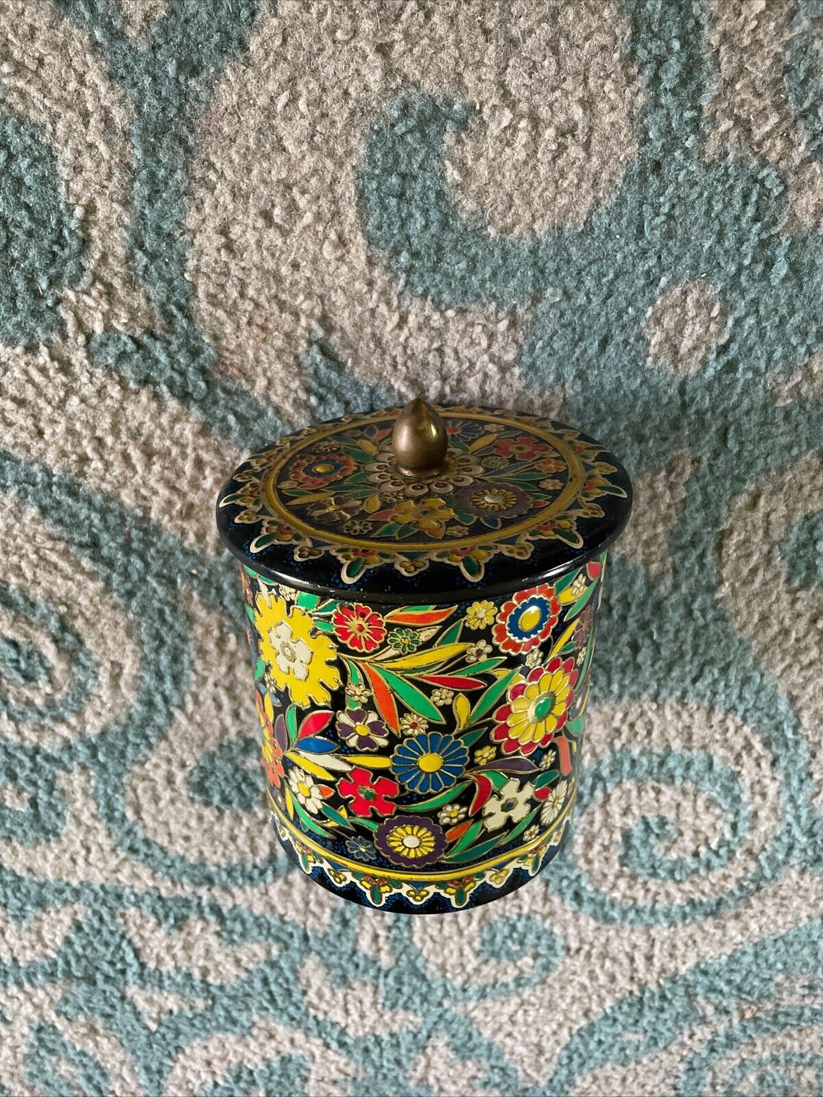 Vintage Designed by Daher Floral Flower Tin Container Made in England