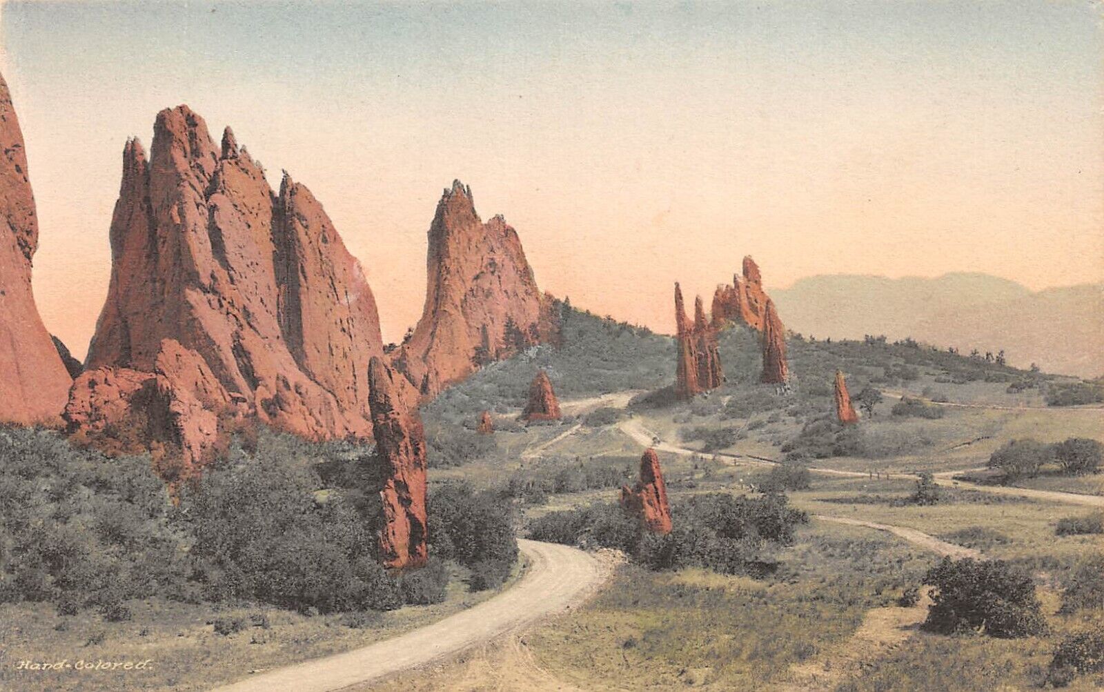 Garden of the Gods Colorado Springs Albertype Hand-Colored Postcard