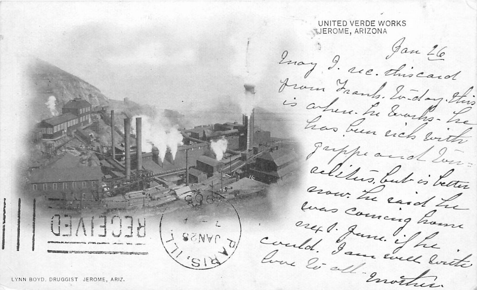 Postcard Arizona Jerome 1905 Mining United Verde Works Undivided AZ24-1597