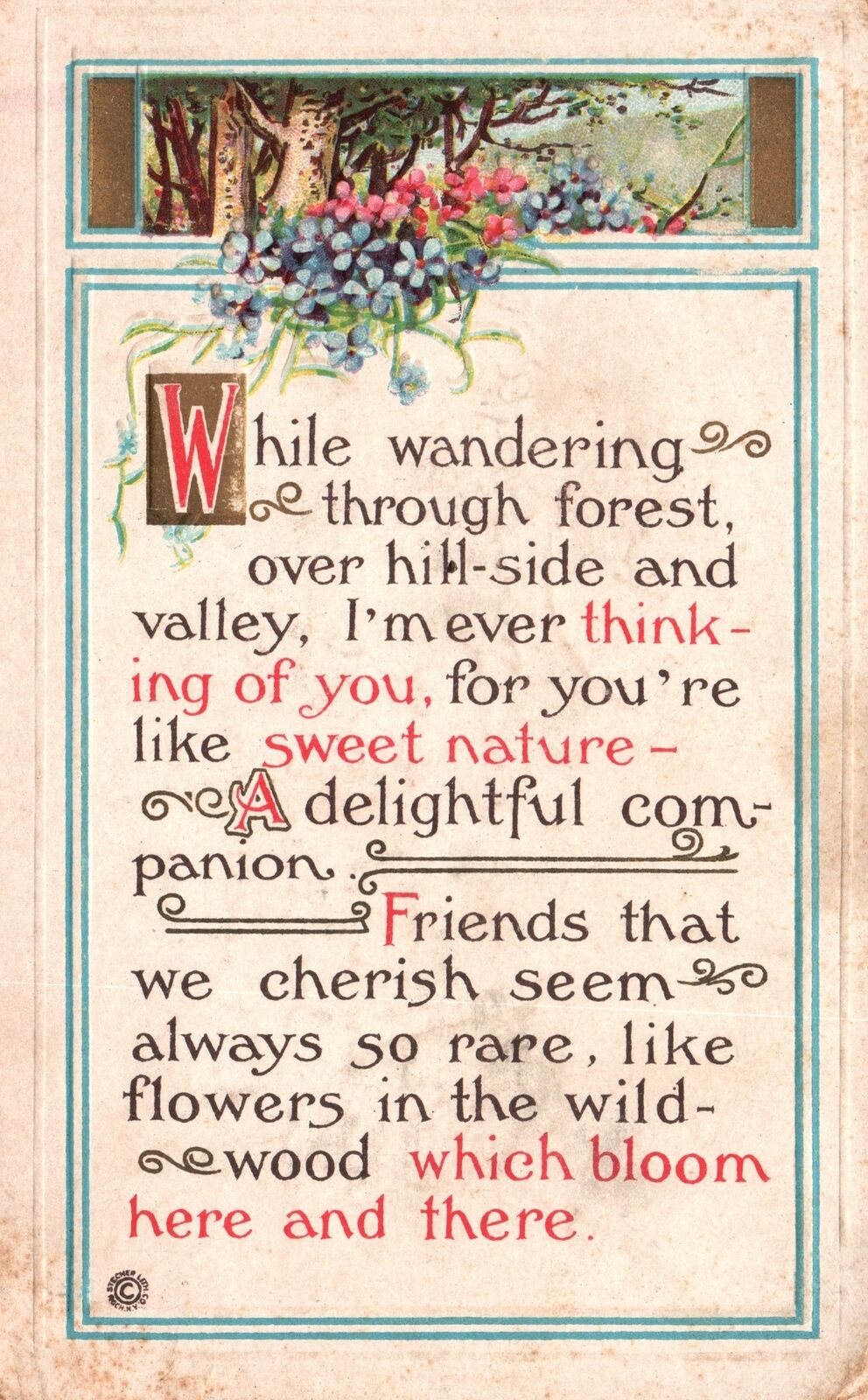 Vintage Postcard 1919 Remembrance of Friendship A Delightful Companion Souvenir
