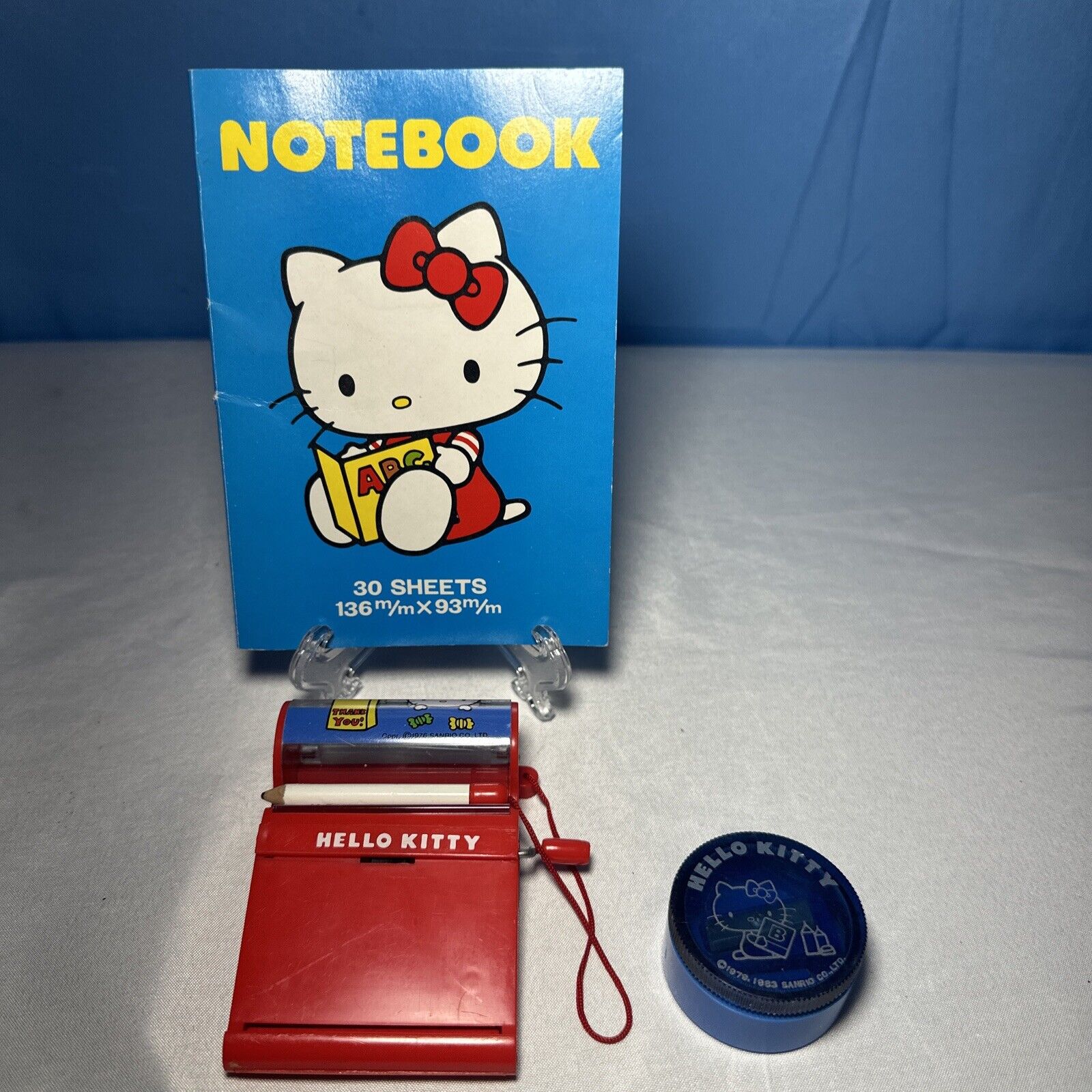 Vintage 1976 Sanrio Hello Kitty Notebook, Pencil Sharpener (1983) Roll Memo(76)
