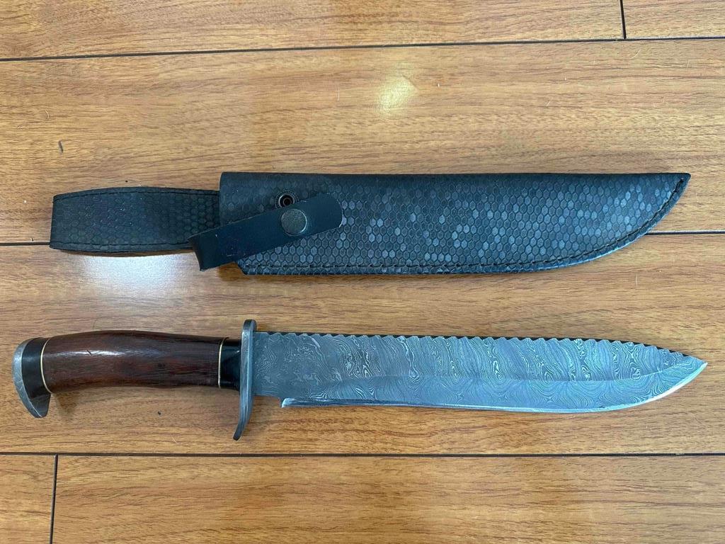 Hunting Knife Custom Made Hand Forged Steel  Blade Wood & Ebony Handle Sheath