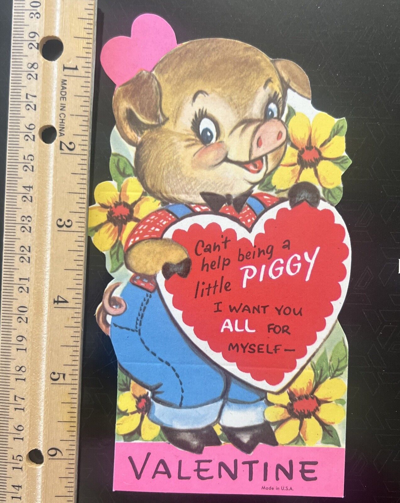 Vintage Kids Valentine\'s Day Card “Cant Help Being A Little Piggy”
