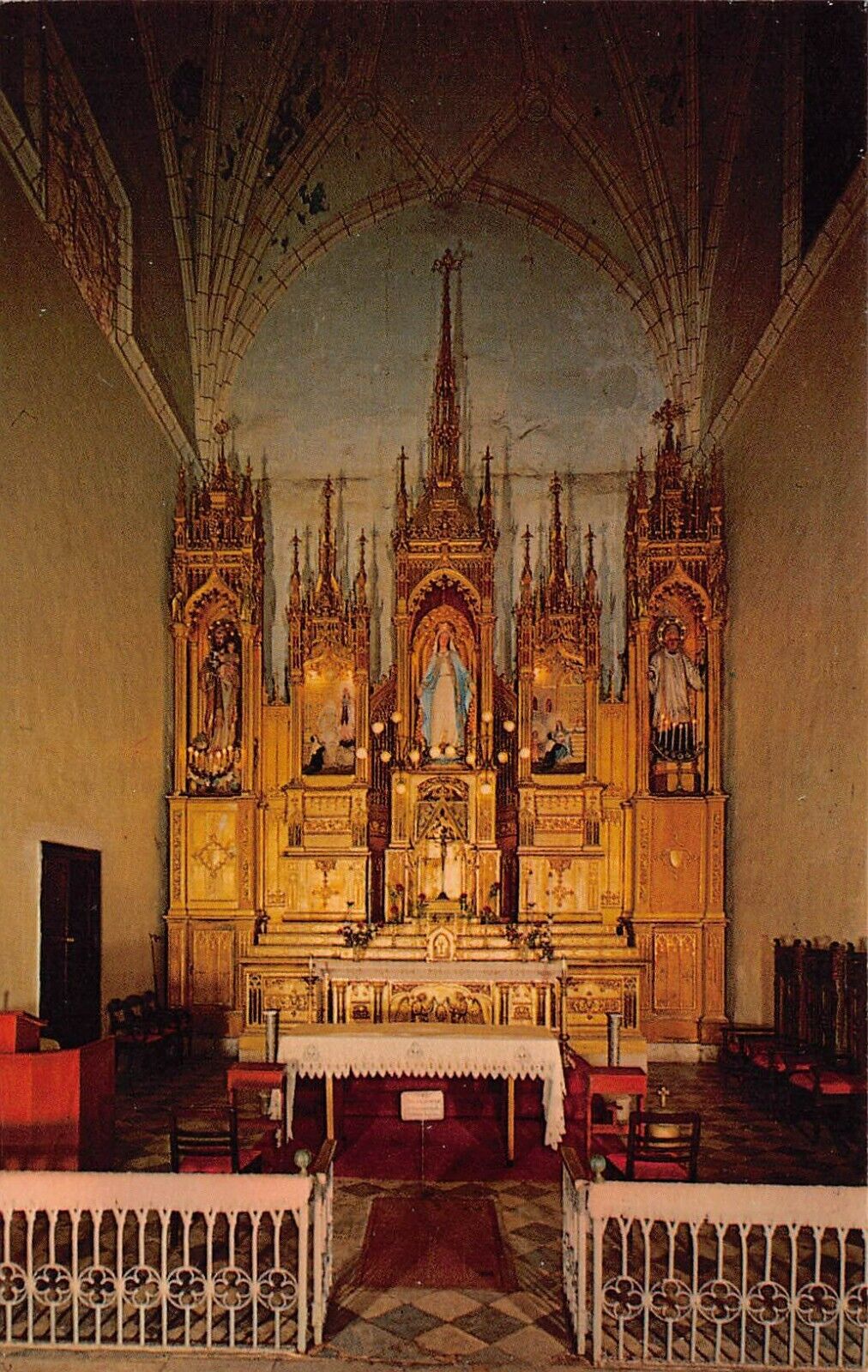 San Juan Jose Church Puerto Rico Interior Altar Organ Cedar Wood Vtg Postcard R7