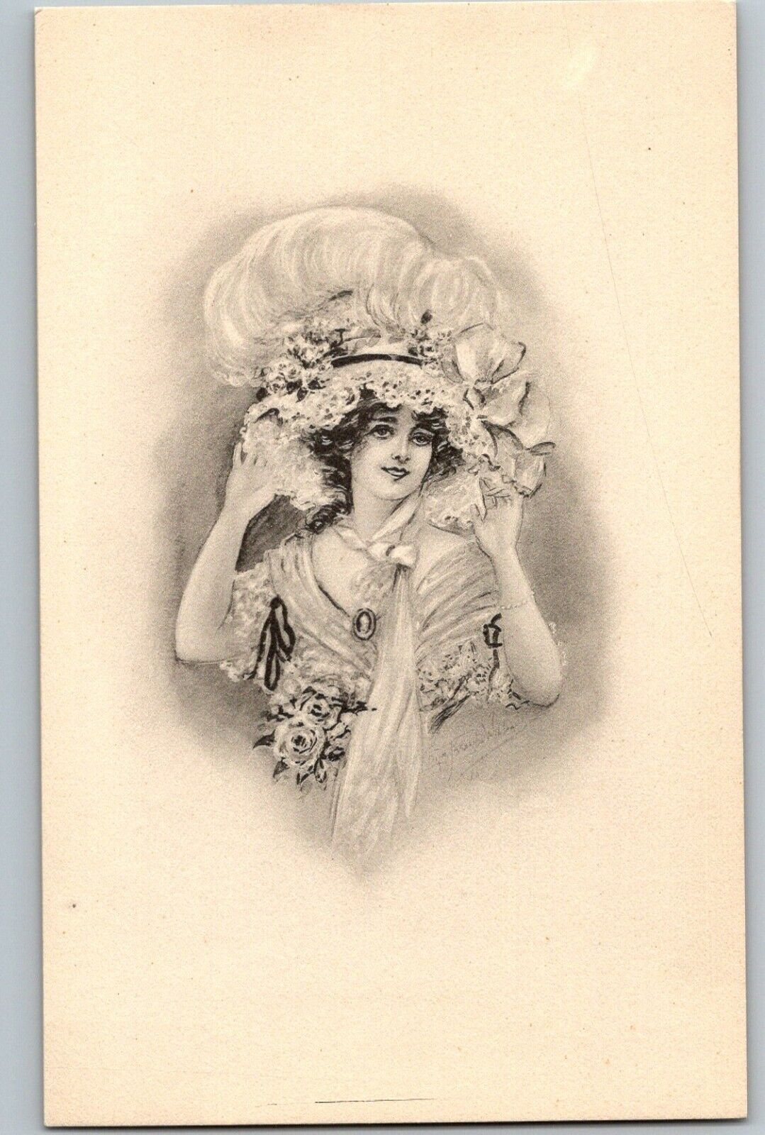 C1910 Young Lady Posing With Hat Scarf Ready For Hand Coloring Postcard