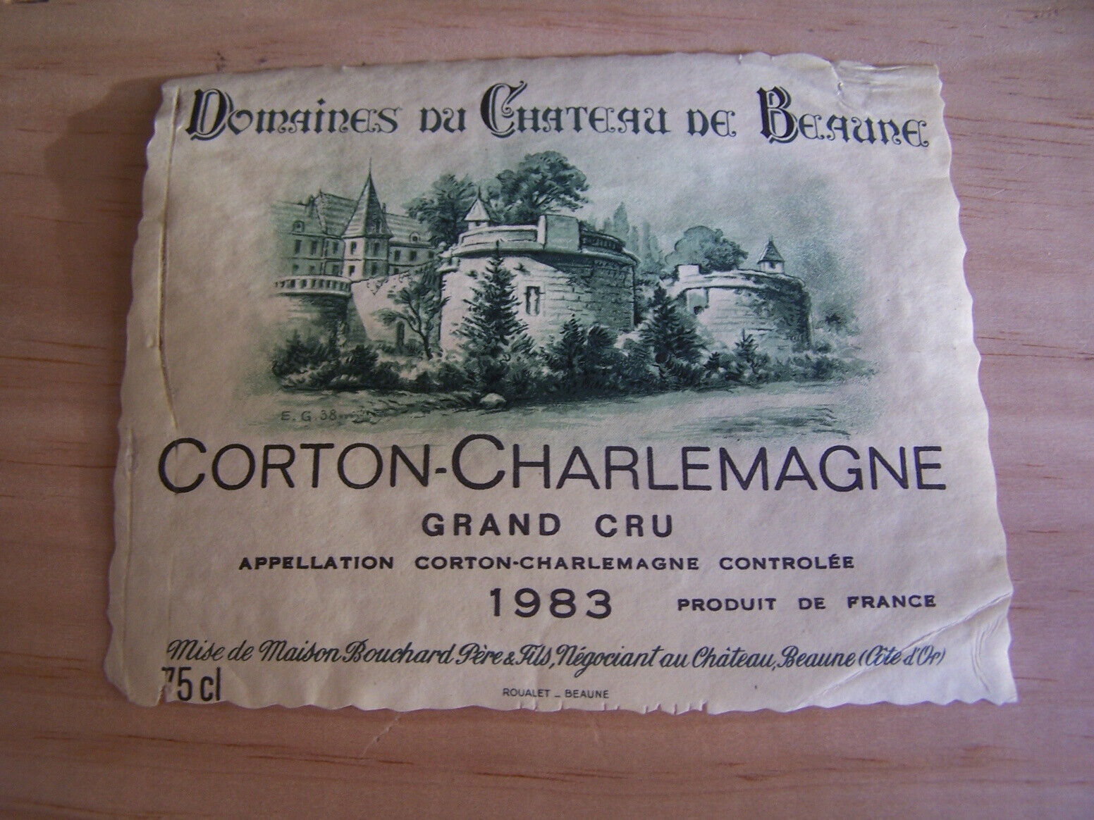 1983 Corton Charlemagne Original Chateau de Beaune Bouchard Wine Label Label