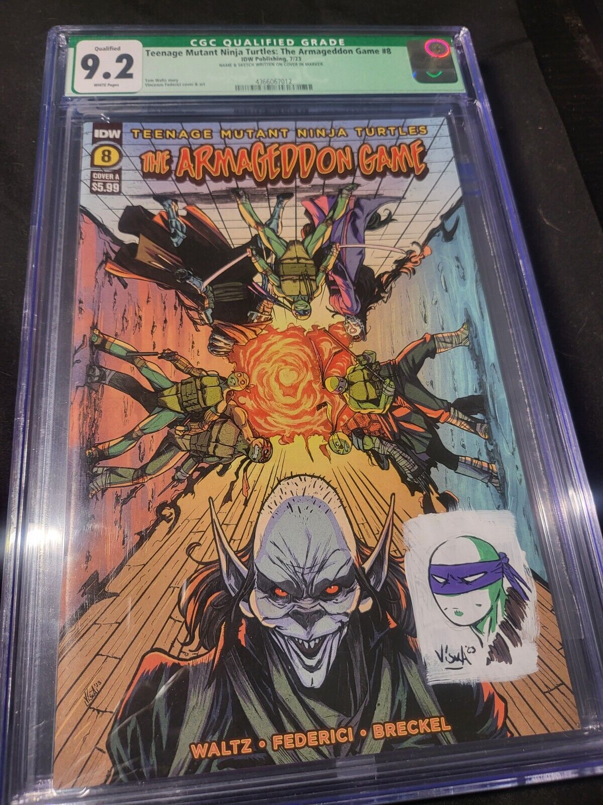 Signed & sketched TMNT THE Armageddon Game #8  CGC 9.4 Qualified w/COA