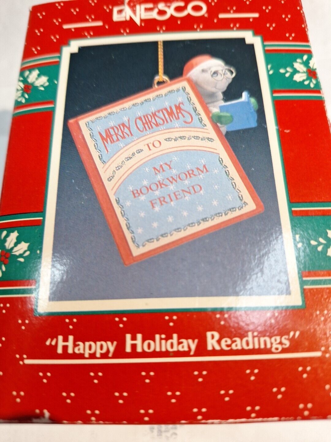 Enesco HAPPY HOLIDAY READINGS Bookworm Friend Christmas Ornament NIB VTG 568104