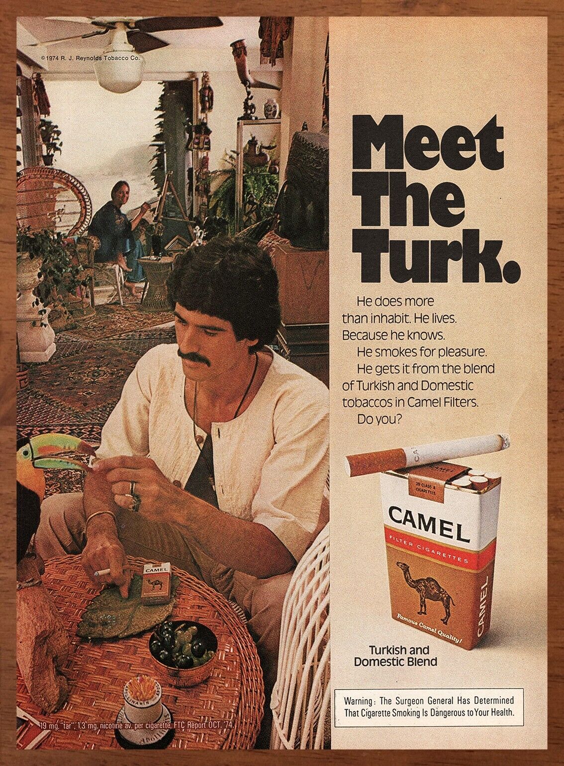 1975 Camel Cigarettes Vintage Print Ad/Poster 70s Man Cave Bar Art Decor
