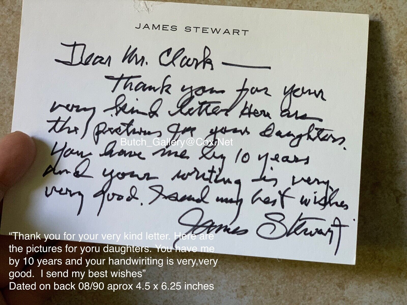 JAMES JIMMY STEWART Hollywood handwritten autograph signed letterhead note lette