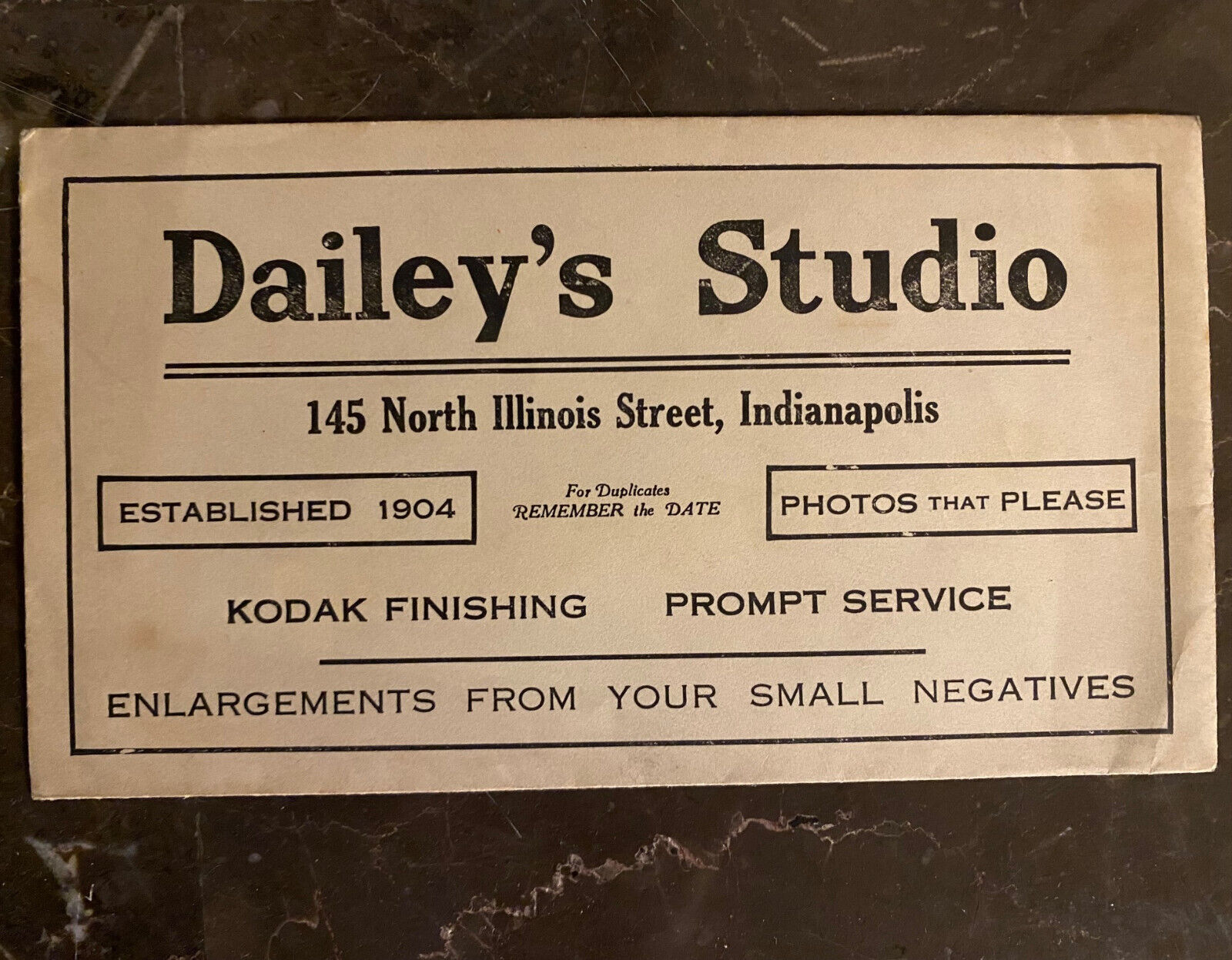 Vintage DAILEY\'S STUDIO Advertising Envelope Indianapolis IN Photo KODAK Film