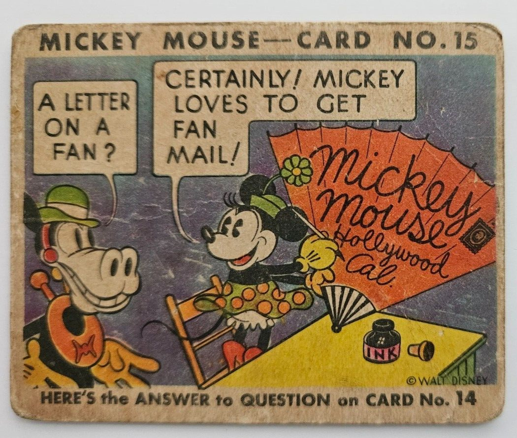1935 R89 Type II MICKEY MOUSE BUBBLE GUM CARD #15  WALT DISNEY Minnie Mouse