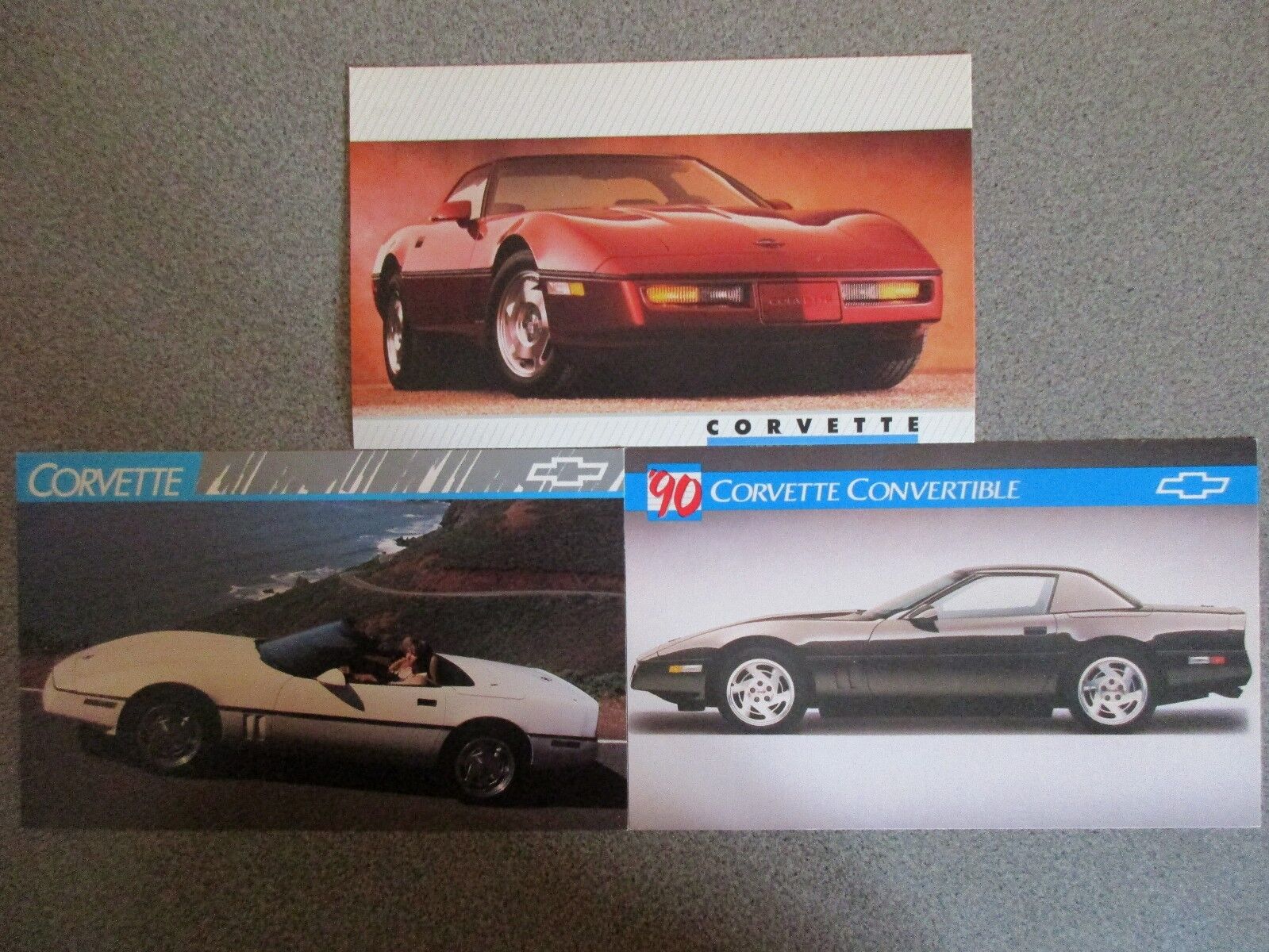 1988 1989 & 1990 Chevrolet Corvette Postcards Original Excellent Condition
