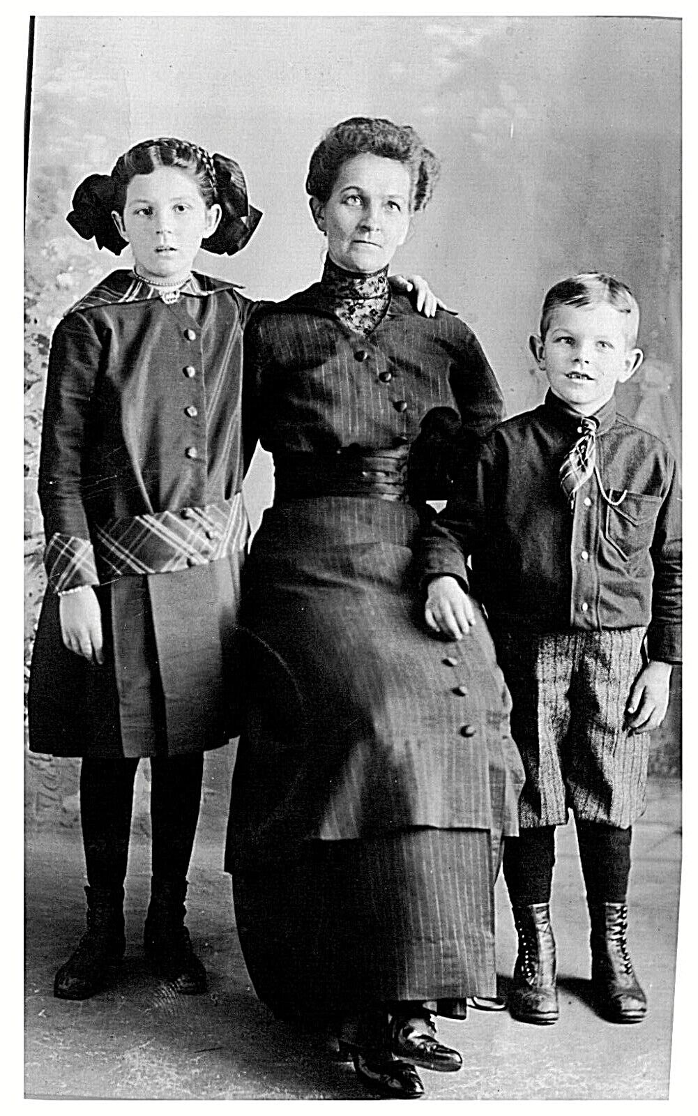 RPPC Family Portrait Mother with her 2 children Real Photo Postcard 