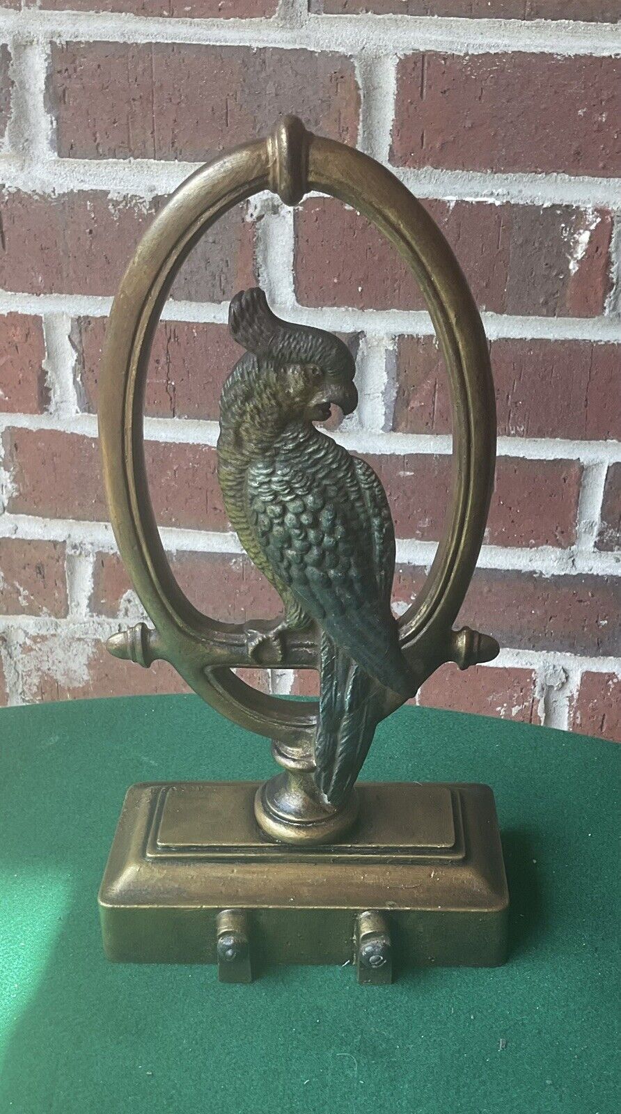 antique Bradley Hubbard Cockatoo doorstop, circa 1920s, painted, 13+ inches tall