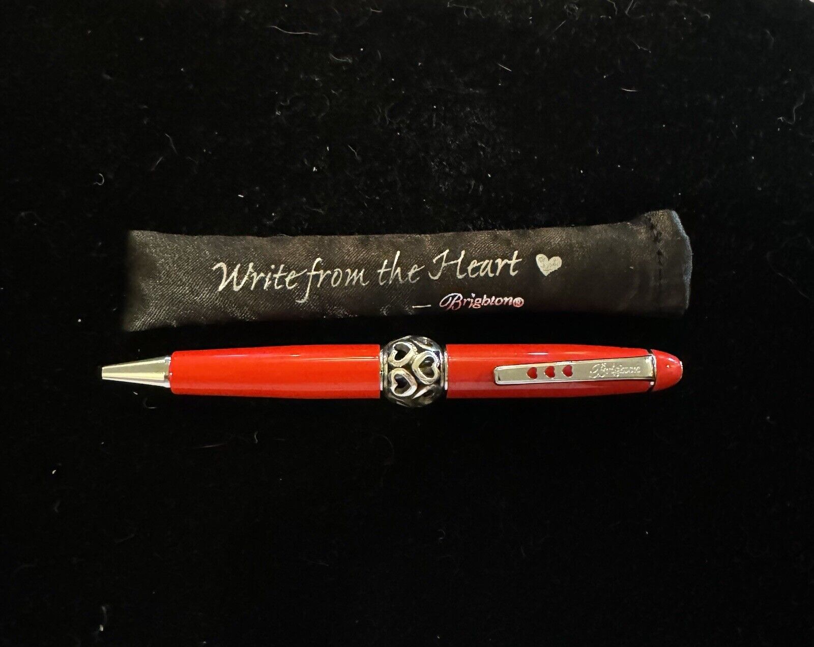 BRIGHTON PEN In Sleeve Red Ornate Ballpoint - “Write From Your Heart”